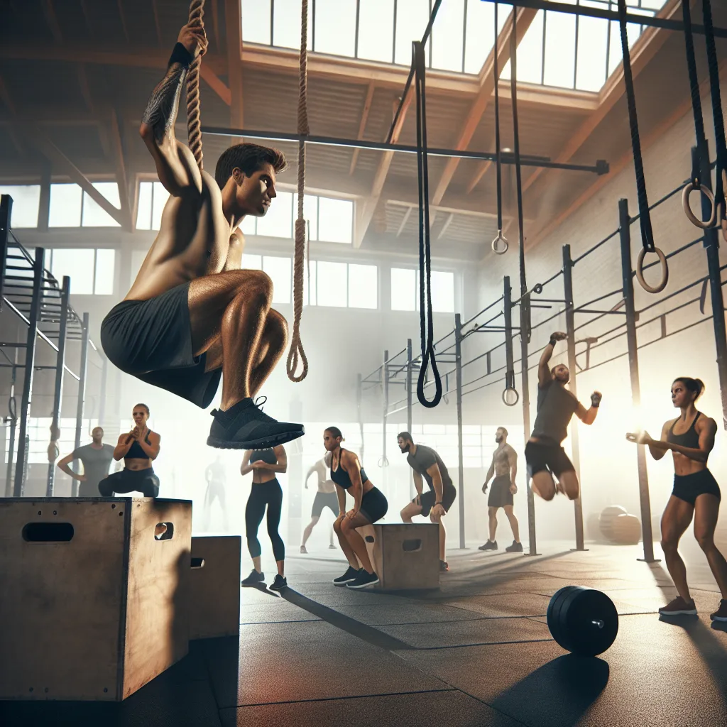 Ilustração para artigo sobre: crossfit gym training. Estilo editorial, profissional, sem texto na imagem.